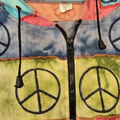 Hippie Peace Sign Hoodie Large Tie Dye Striped Exposed Seam Zip Up Multi Jacket