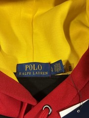 Polo Ralph Lauren Men Color Block Hoodie Navy Blue Yellow Pocket Size Large