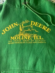 Vintage John Deere Moline Illinois Old Logo Green Hoodie Size Large