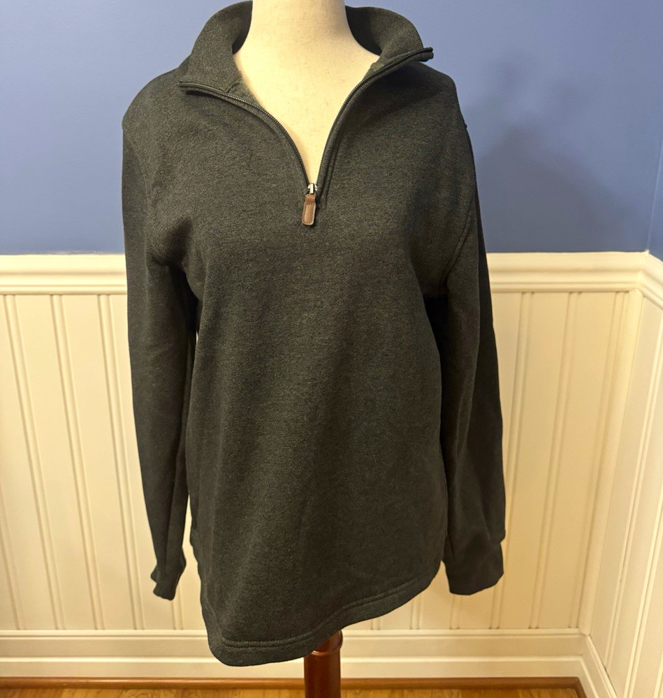 George Men’s Green 1/4 Zip Knit Sweatshirt Solid Long Sleeve Size S Regular