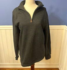 George Men’s Green 1/4 Zip Knit Sweatshirt Solid Long Sleeve Size S Regular