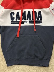 Canada 1867 Colorblock Hoodie Red White Blue Maple Leaf Sleeve Size Small