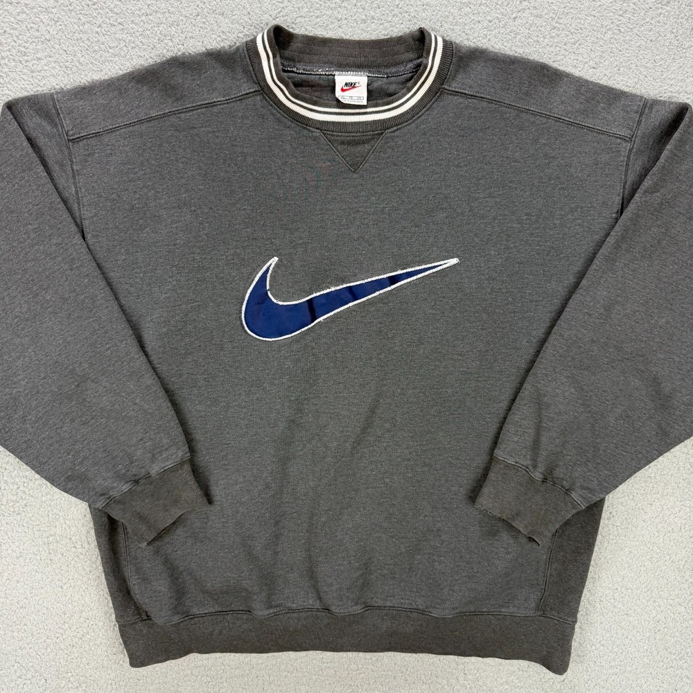 Vintage Nike Sweatshirt Mens Extra Large Grey Big Center Swoosh Stitched 1990s 1