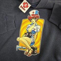 Vtg 90s Hook-Ups Skateboarding Nurse Graphic Sweatshirt Large Navy Blue 1990s