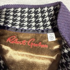 ROBERT GRAHAM men’s 2XL 1/4 zip mock pullover sweater 100% wool knit Wine Plum