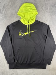 Nike Hoodie Men’s Medium Black Green Sportswear Club Fleece Pullover Big Swoosh