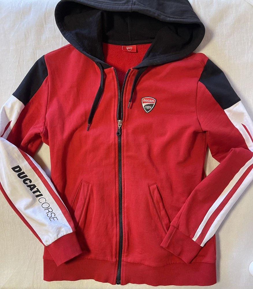 DUCATI CORSE Mens M Hoodie Full Zip Front Track Jacket, Sweat Jacket Red & Black