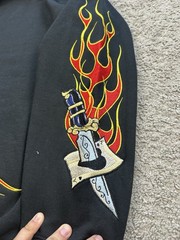 Sapphire Lounge Embroidered Hoodie Men’s L Pullover Flame Gamble Cards Knifes
