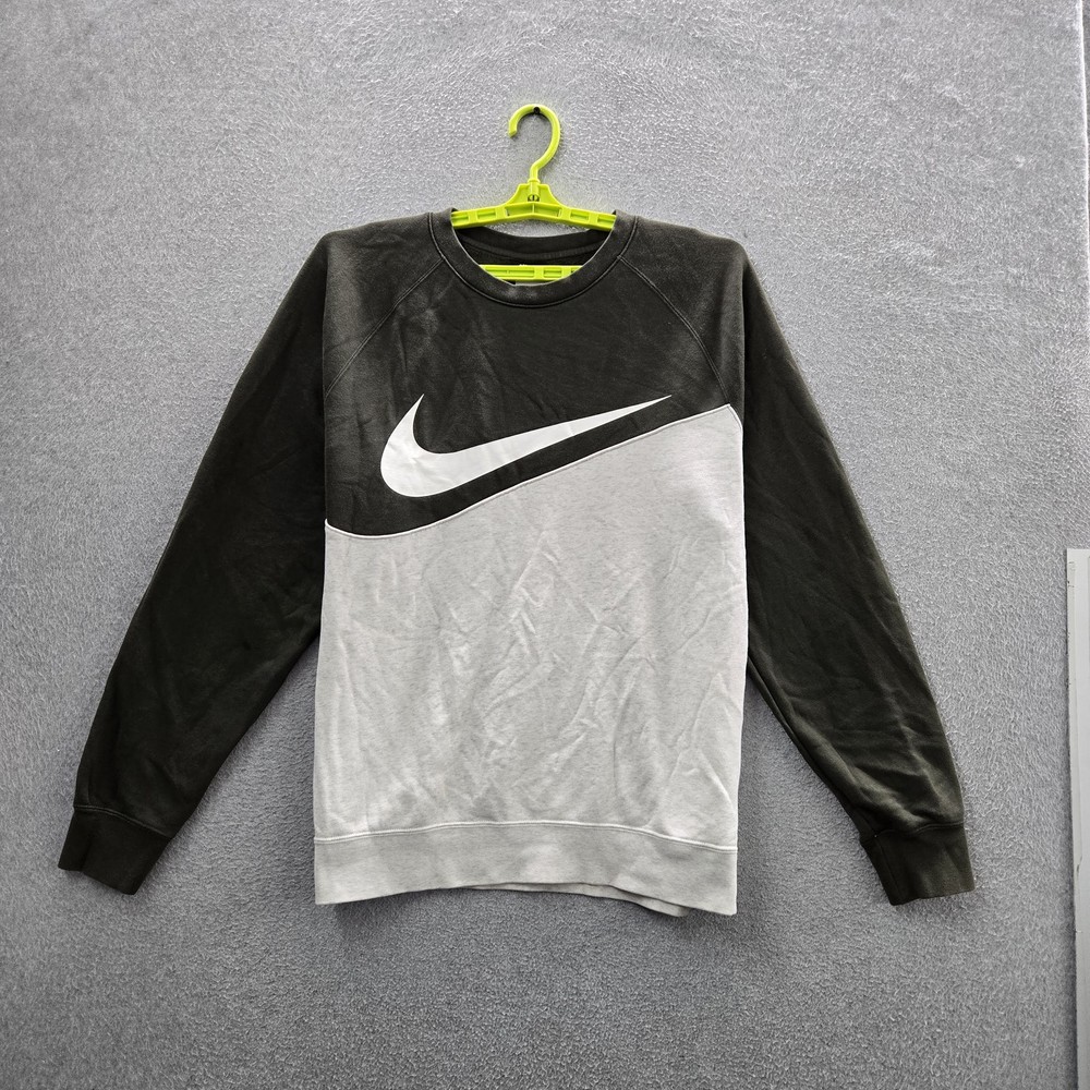 Nike Men Sweatshirt L Gray Colorblock Fleece Swoosh Logo CZ4921-141 Activewear