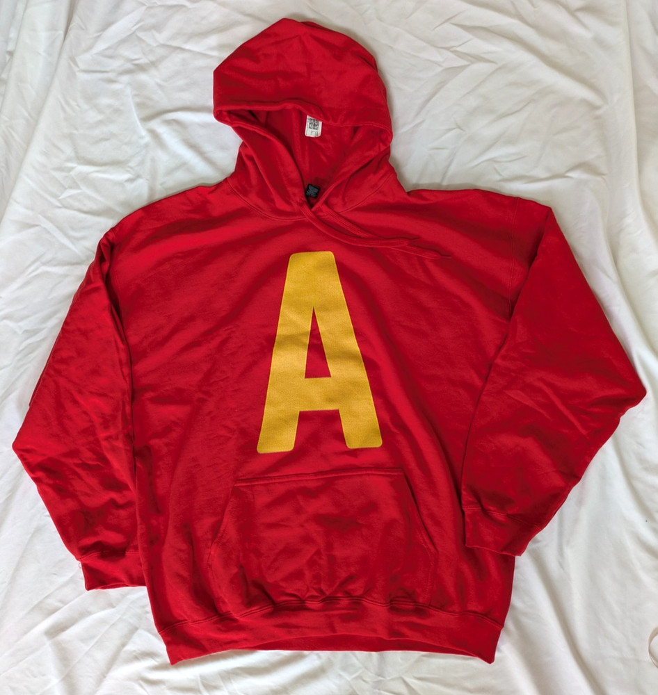 Red Hoodie Sweatshirt w/ Yellow Letter A for Halloween Costume Men’s Size XL