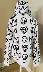 Create 2MRW NWT Size L White Graffiti Embroidered Hoodie Sweatshirt Retail $70