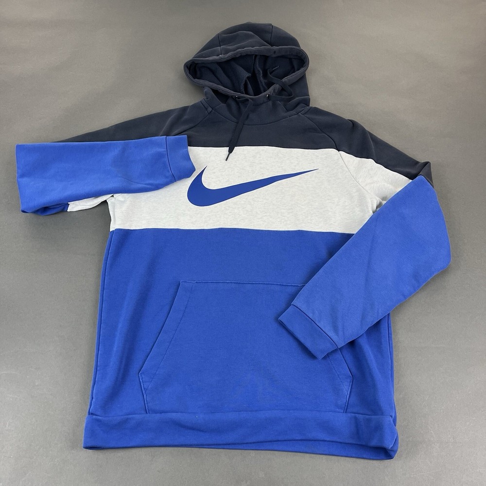 Nike Dri Fit Hoodie Pullover Sweatshirt Men Medium Standard Fit Blue Colorblock