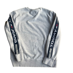 Tommy Jeans Mens M Gray Sweatshirt Logo Tape Sleeve Crewneck Tommy Hilfiger