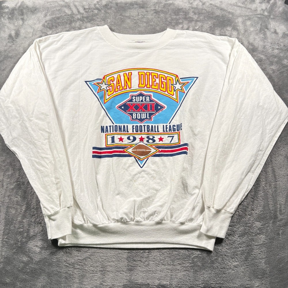 Vintage 1987 San Diego Toreros Sweatshirt Mens XL White Football Super Bowl XXII