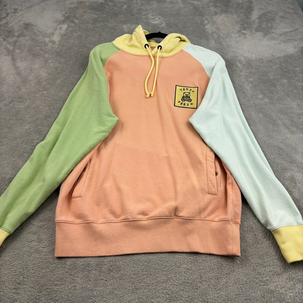 Teddy Fresh Hoodie Sweatshirt Mens M Multicolor Colorful Colorblock Logo 90s