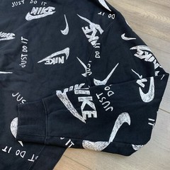 Nike Sportswear Club Hoodie Drawn Logo All Over Print Men’s Large Black/White