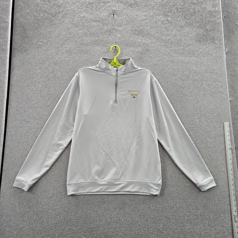 Peter Millar Men Sweatshirt M Light Gray Embroidered Airplane Logo Quarter Zip