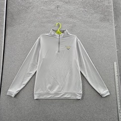 Peter Millar Men Sweatshirt M Light Gray Embroidered Airplane Logo Quarter Zip