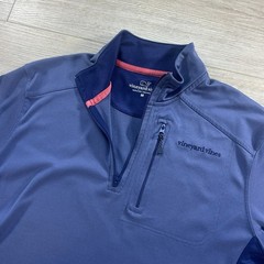 Vineyard Vines Pullover Mens M Blue Quarter Zip Performance 100% Polyester