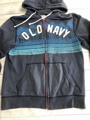 Old Navy Hoodie Sweatshirt Mens Small Blue Palm Tree Graphic Full Zip Front