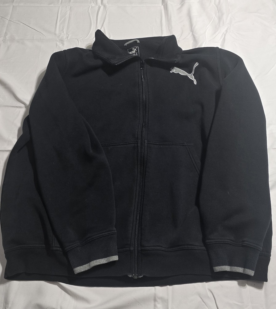 Puma Black Fleece Full Zip Collared Sweatshirt Jacket w/ Pockets Logo 2XL