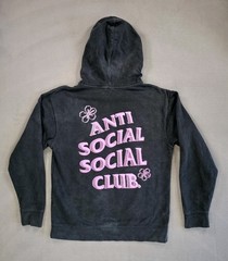Anti Social Social Club “Coral Crush” Black Hoodie Sweatshirt Faded Size Medium