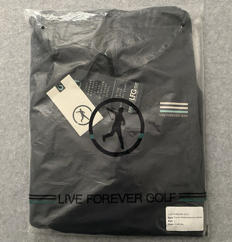 Live Forever Golf The Riv Performance Sun Hoodie Men’s L Charcoal NWT UPF 50