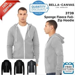 Bella + Canvas 3739 Unisex Poly Cotton Fleece Full Zip Hoodie Sweatshirt