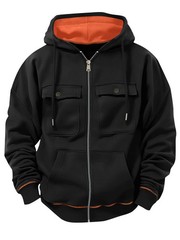 Spring Autumn New Men’s Multi Pocket Hoodie with Velvet Casual Zipper Hoodie.
