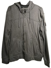 Kaun Hoodie Mens 2XL Charcoal Button Up Hood Fleece Jacket Zip Pockets Lined NWT