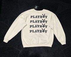 Playboy Men’s Beige Crew Neck Pullover Sweatshirt Bunny Logo Graphic Size L