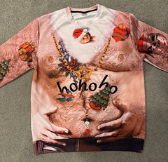 Men’s Multicolor Santa Christmas Graphic Crew Neck Knit Pullover Sweatshirt L