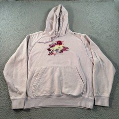 Nike Hoodie Men Large Pink Floral Embroidered Kangaroo Pockets Sweatshirt