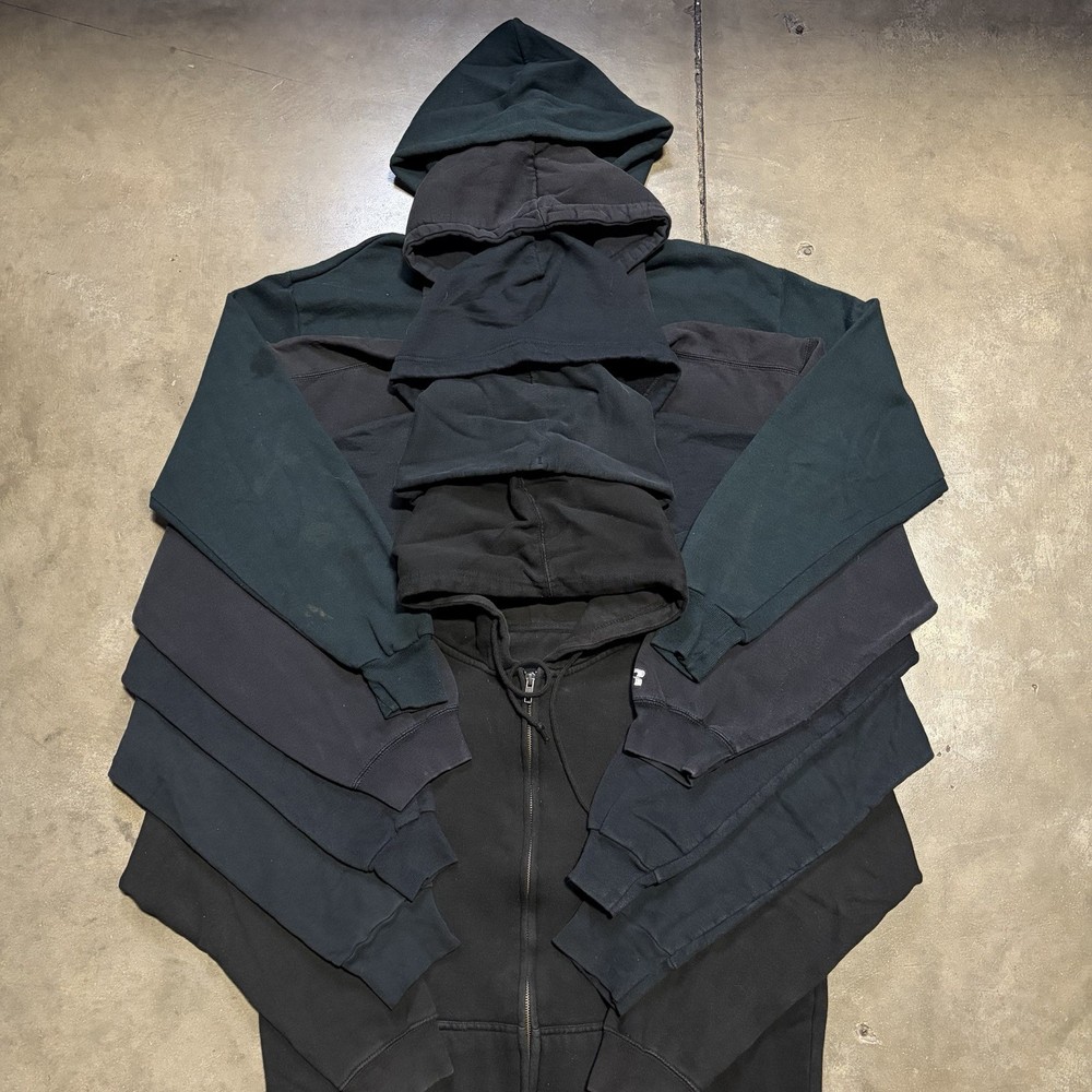 Lot 5 Vintage Sweatshirts Zip Up Hoodie Blank Black M-XL Faded 90s 00s Y2K USA