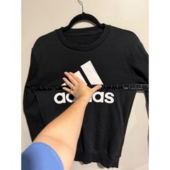 Adidas Essentials Fleece Crewneck Sweatshirt Black White Logo DA26334