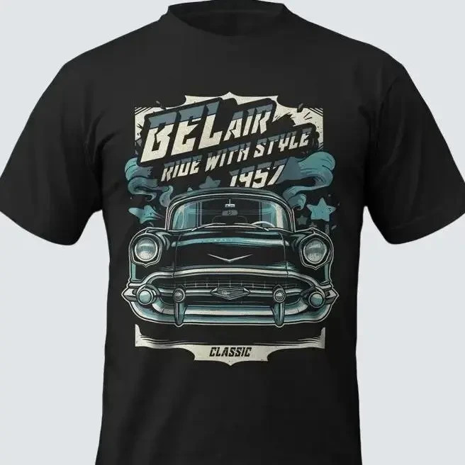 Men’s 1957 Chevrolet Bel Air T-Shirt American Classic Car Iconic Design Cotton