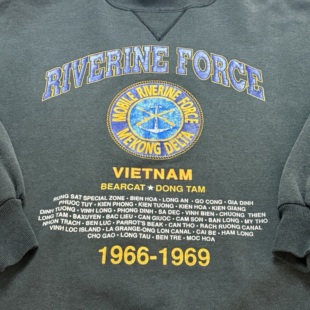 VINTAGE Riverine Force Sweatshirt Men XL Charcoal Vietnam Mekong Delta Hanes USA