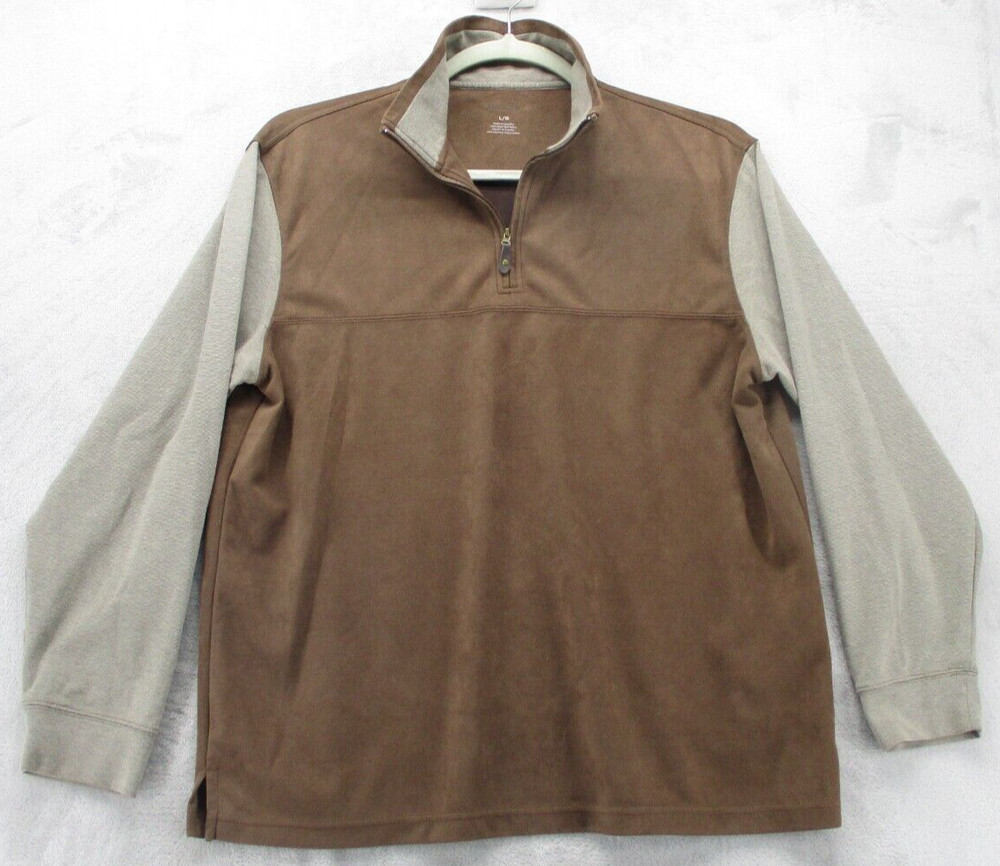 Haggar Sweathshirt Mens Large Brown Microfiber with Beige SleevesPolyester Blend