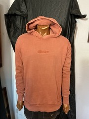 Zanerobe Embroidered Box Logo Coral Pink Salmon Terry Fleece Pullover Hoodie SM