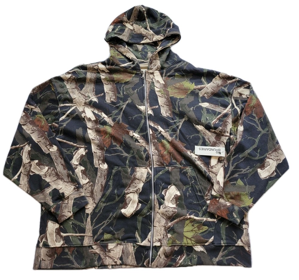 No Boundaries (Dark Tree Camo – 2XL) Zip Hoodie with Long Sleeves heavyweight