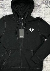 $119 NWT True Religion Zip Hoodie Men’s Large Jet Black Buddha Logo
