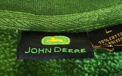 John Deere Sweatshirt Mens L Green Crewneck Pullover Logo Fleece Farm Tractor