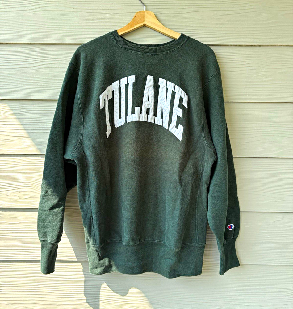 Vintage Champion Reverse Weave Tulane Green Graphic Crewneck Sweatshirt Mens XL