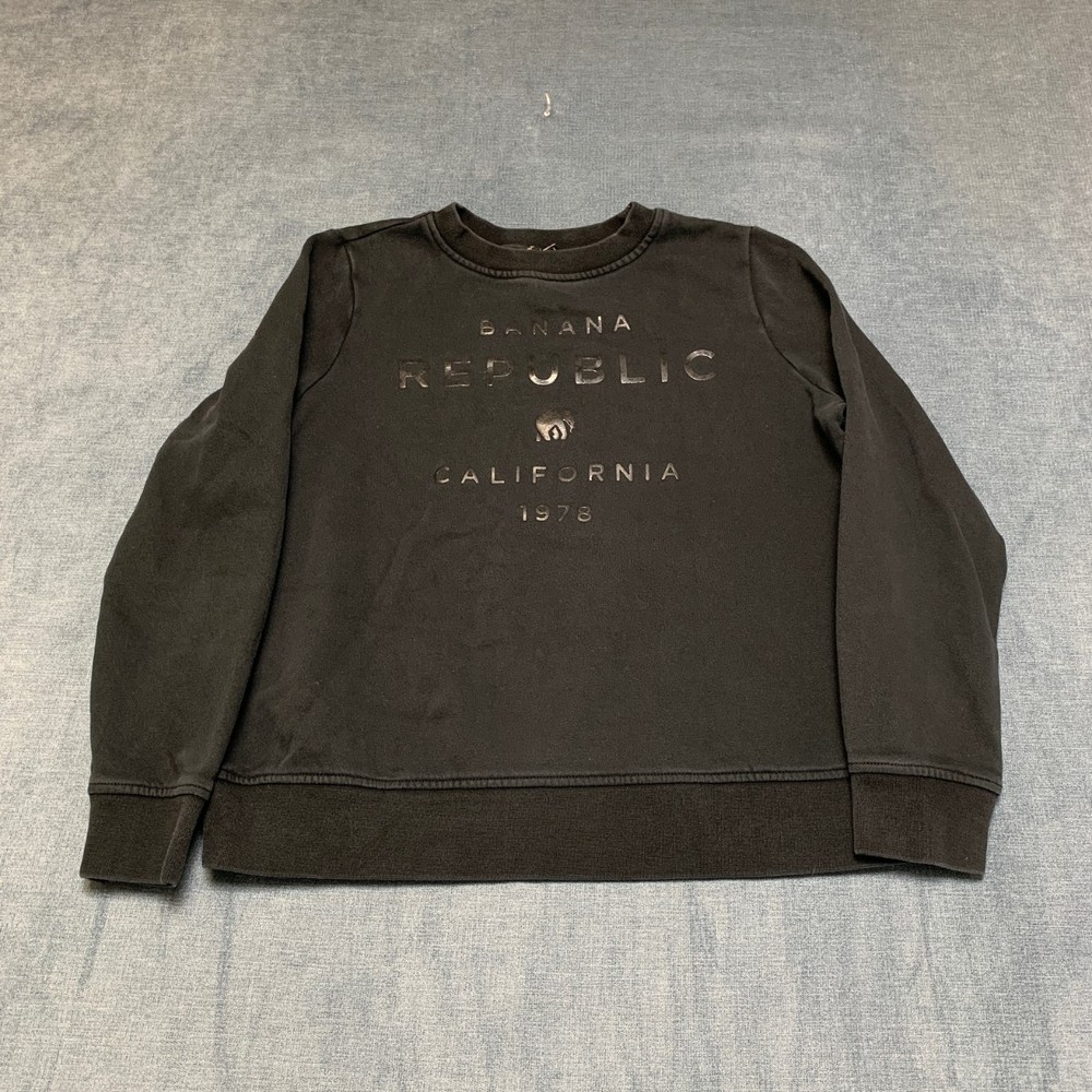 Banana Republic Sweatshirt Mens Medium Black Modern Logo Fleece Lined Ribbed Hem
