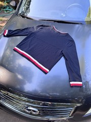 Tommy Hilfiger Mens Pullover Sweatshirt Size L Large Navy Blue Red White Trim