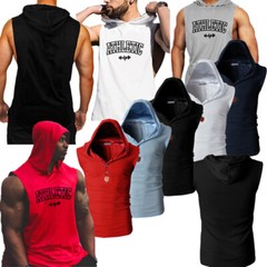 Men Sleeveless Hooded Vest Tank Tops Sweatshirt Gym Workout Hoodie Muscle Shirt