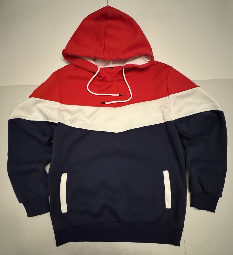 NWOT Unbranded Sweatshirt Hoodie Fleece Red White Navy Blue Men Size Large