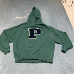 Full Zip Hoodie Jacket Mens Green P Patch Long Sleeve Fleece Lined Drawstring