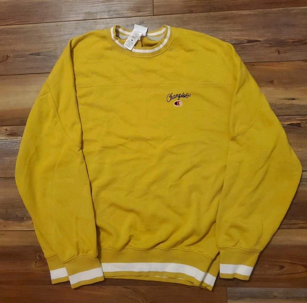 Champion Mens Size Medium BAGGY Varsity Crewneck Sweatshirt Yellow Y2K Sz M