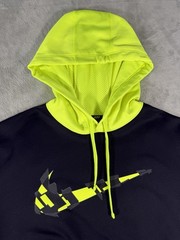Nike Hoodie Men’s Medium Black Green Sportswear Club Fleece Pullover Big Swoosh